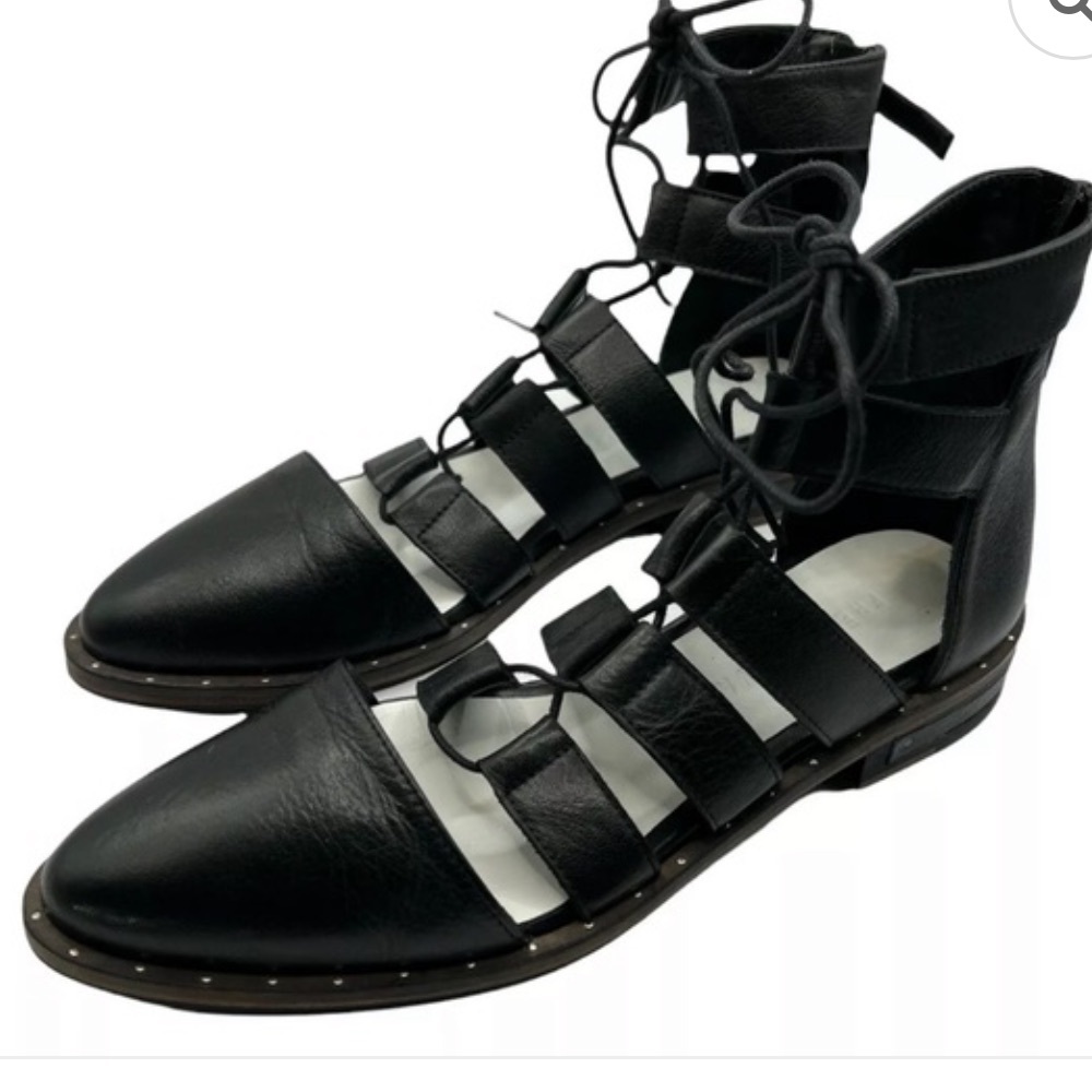 Freda Salvador Lace-Up Black Sandals